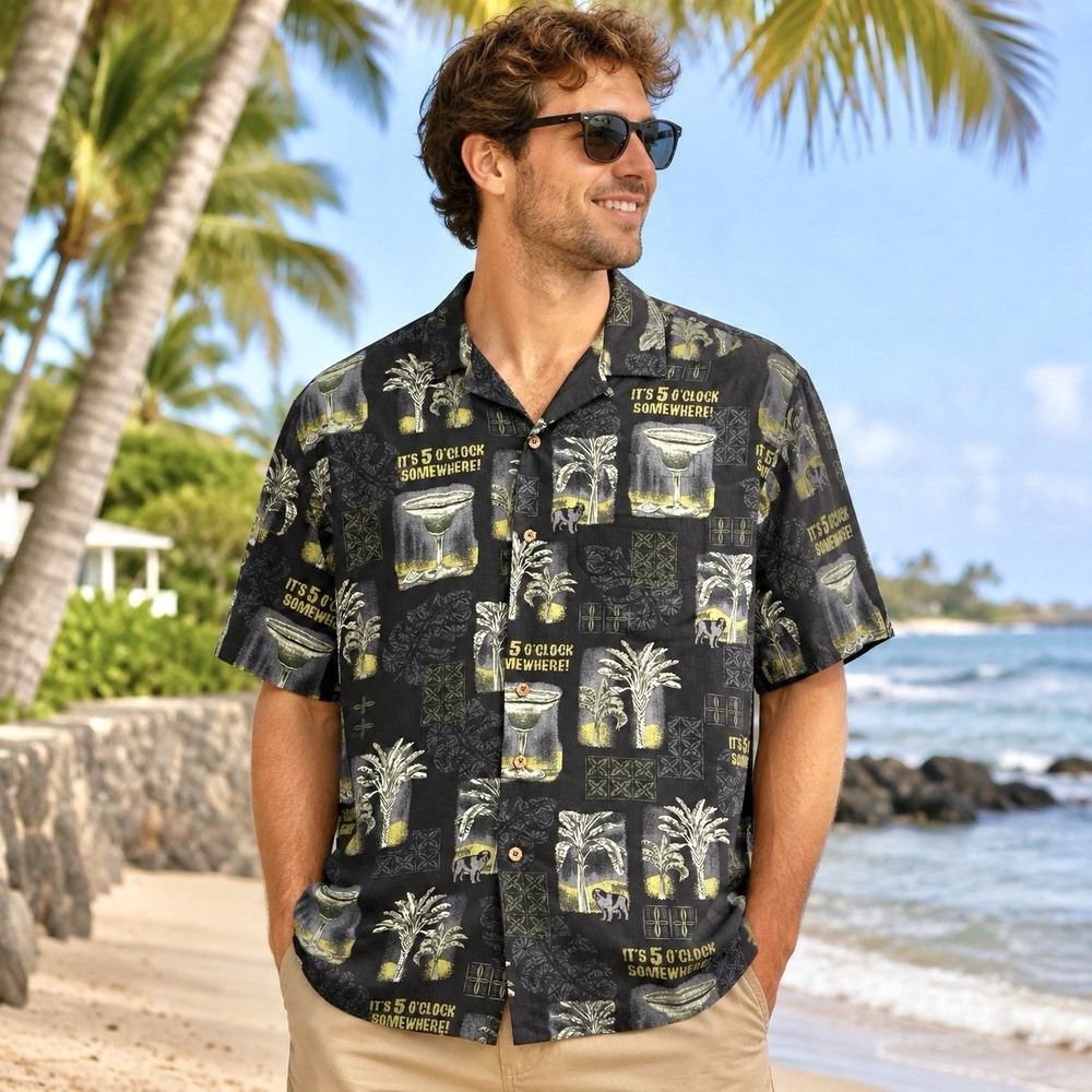 Big Dog Rayon Hawaiian Shirt Mens XL 5 O'Clock Somewhere Margarita Aloha